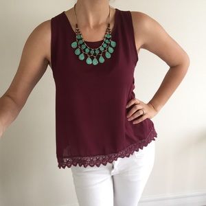 Vampy, oxblood chiffon lace detail blouse 💋